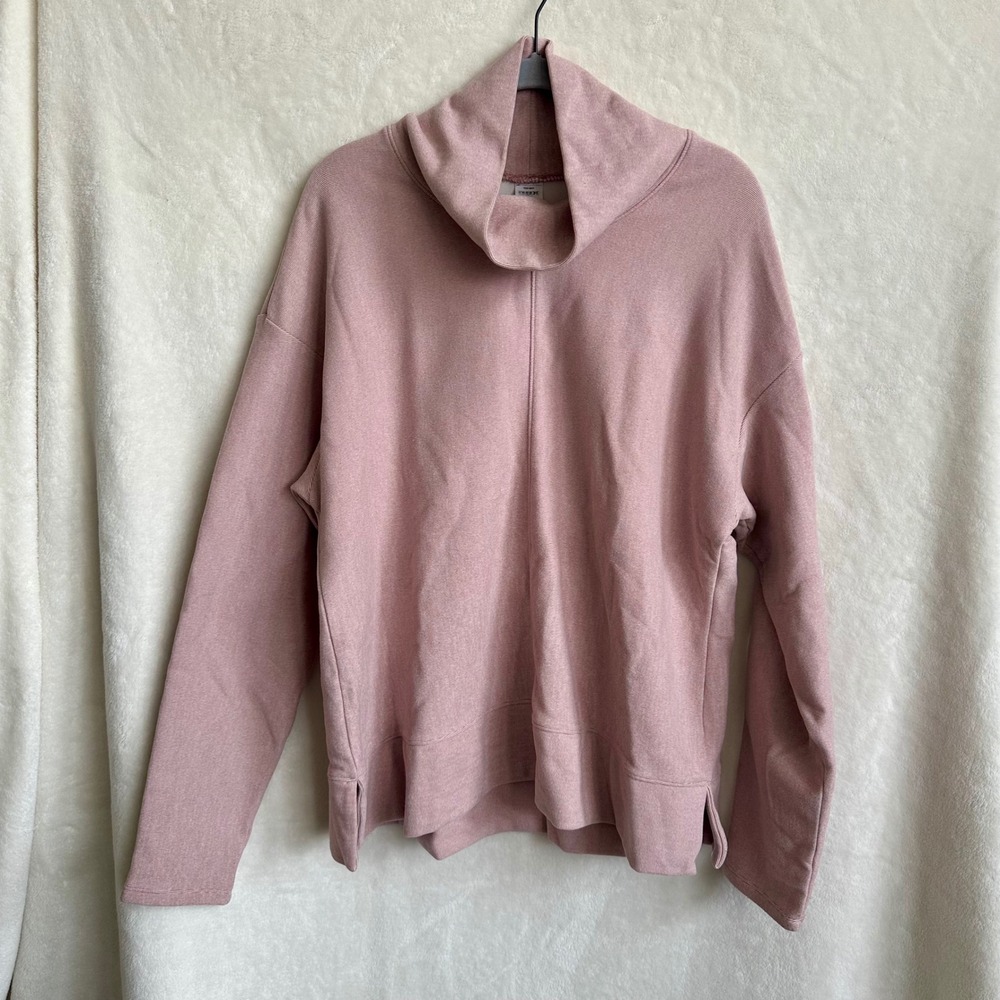RBX Pink Funnel Neck Pullover Sweatshirt Ottoman Ribbed Fleece Side Slit XL